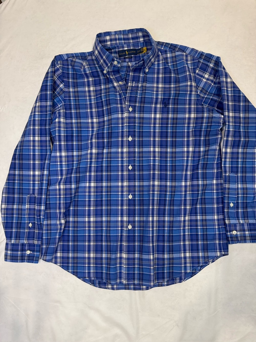 Ralph Lauren Men’s Large Classic Fit Blue Plaid Button Down Long Sleeve Shirt